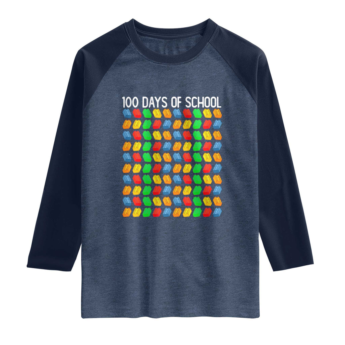Master Builder 100 Days of School Raglan Shirt Funny Toy Building Blocks Gift TS01 Heather Denim Navy Print Your Wear