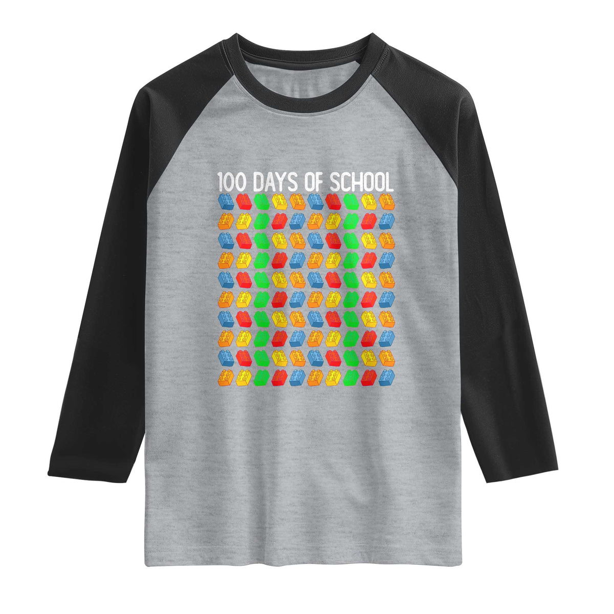 Master Builder 100 Days of School Raglan Shirt Funny Toy Building Blocks Gift TS01 Heather Gray Black Print Your Wear