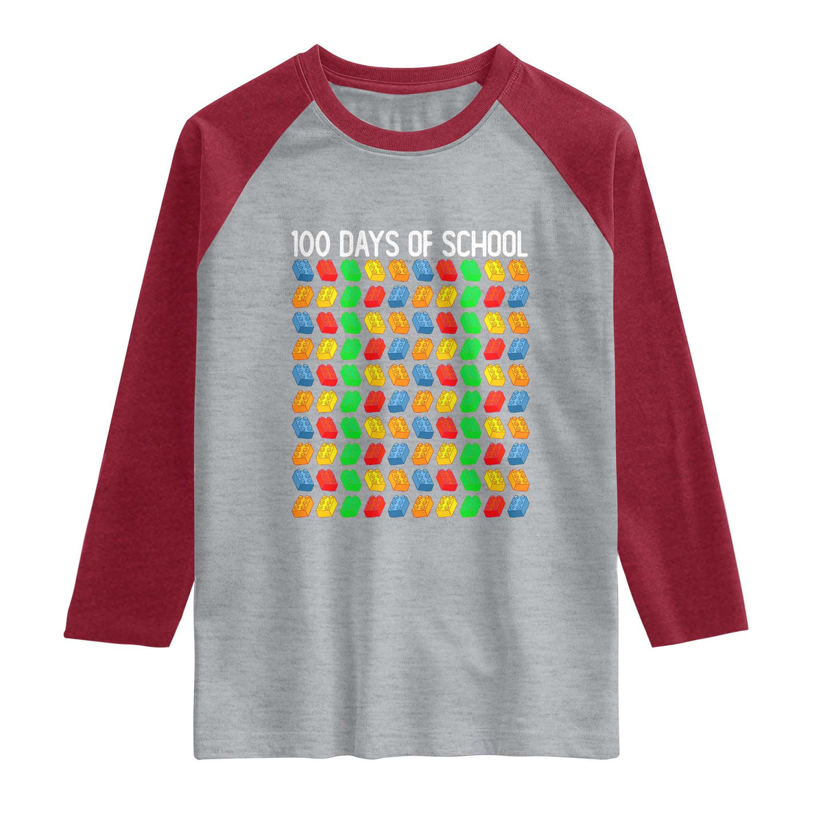 Master Builder 100 Days of School Raglan Shirt Funny Toy Building Blocks Gift TS01 Heather Gray Heather Red Print Your Wear