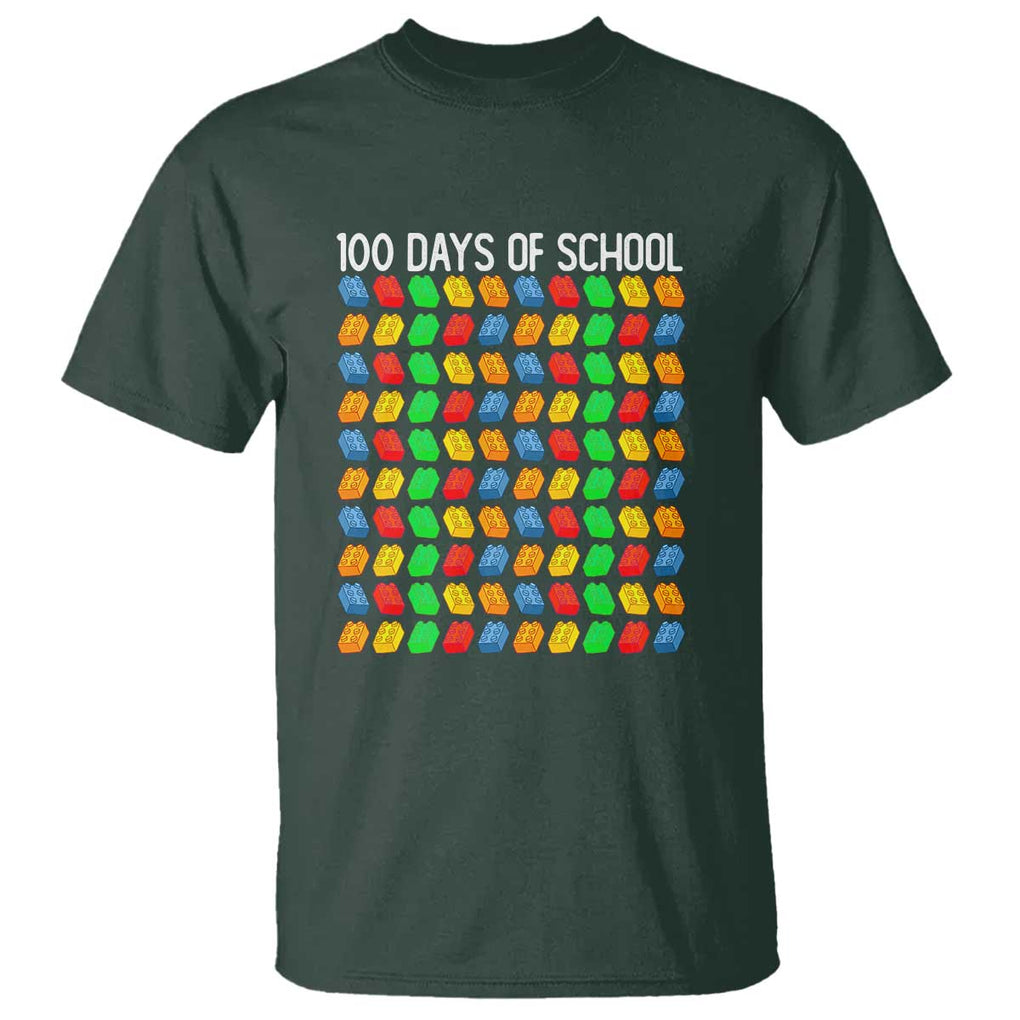 Funny 100 Days of School T Shirt Master Builder Building Blocks TS01 Dark Forest Green Print Your Wear