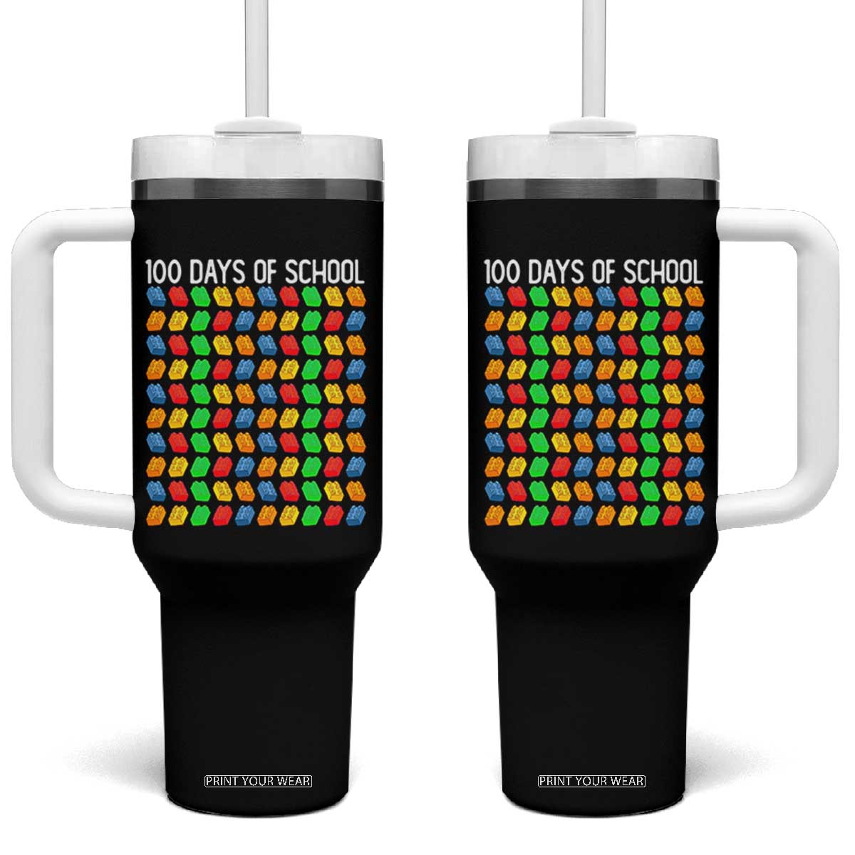Master Builder 100 Days of School Tumbler With Handle Funny Toy Building Blocks Gift TS01 One Size: 40 oz Black Print Your Wear