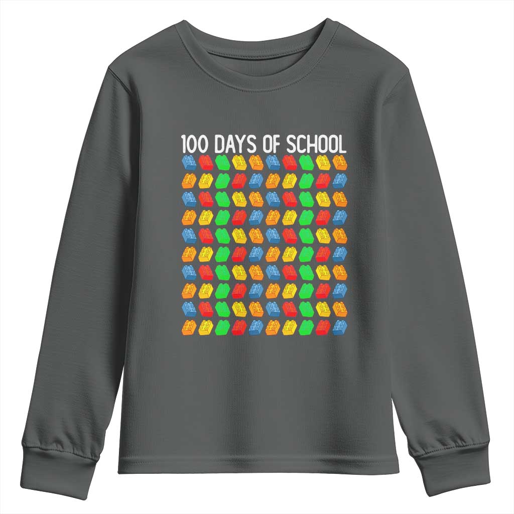 Master Builder 100 Days of School Youth Sweatshirt Funny Toy Building Blocks Gift TS01 Dark Heather Print Your Wear