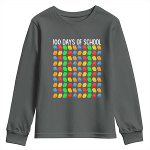 Master Builder 100 Days of School Youth Sweatshirt Funny Toy Building Blocks Gift TS01 Dark Heather Print Your Wear