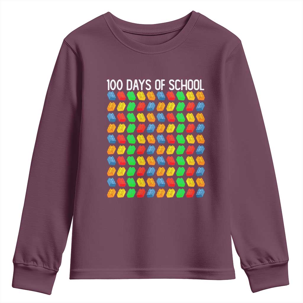 Master Builder 100 Days of School Youth Sweatshirt Funny Toy Building Blocks Gift TS01 Maroon Print Your Wear