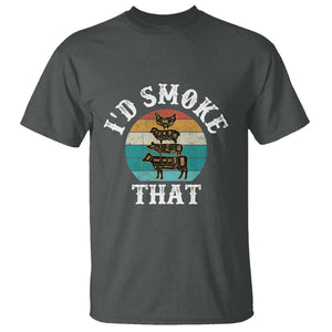 Funny Retro BBQ Party Smoker Chef Dad Gift - I'd Smoke That T Shirt TS01 Dark Heather Print Your Wear