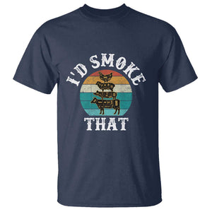 Funny Retro BBQ Party Smoker Chef Dad Gift - I'd Smoke That T Shirt TS01 Navy Print Your Wear