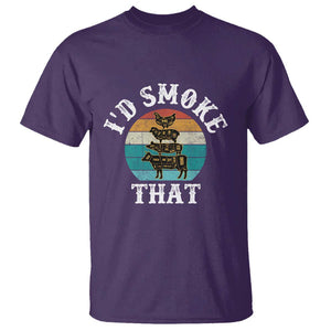 Funny Retro BBQ Party Smoker Chef Dad Gift - I'd Smoke That T Shirt TS01 Purple Print Your Wear