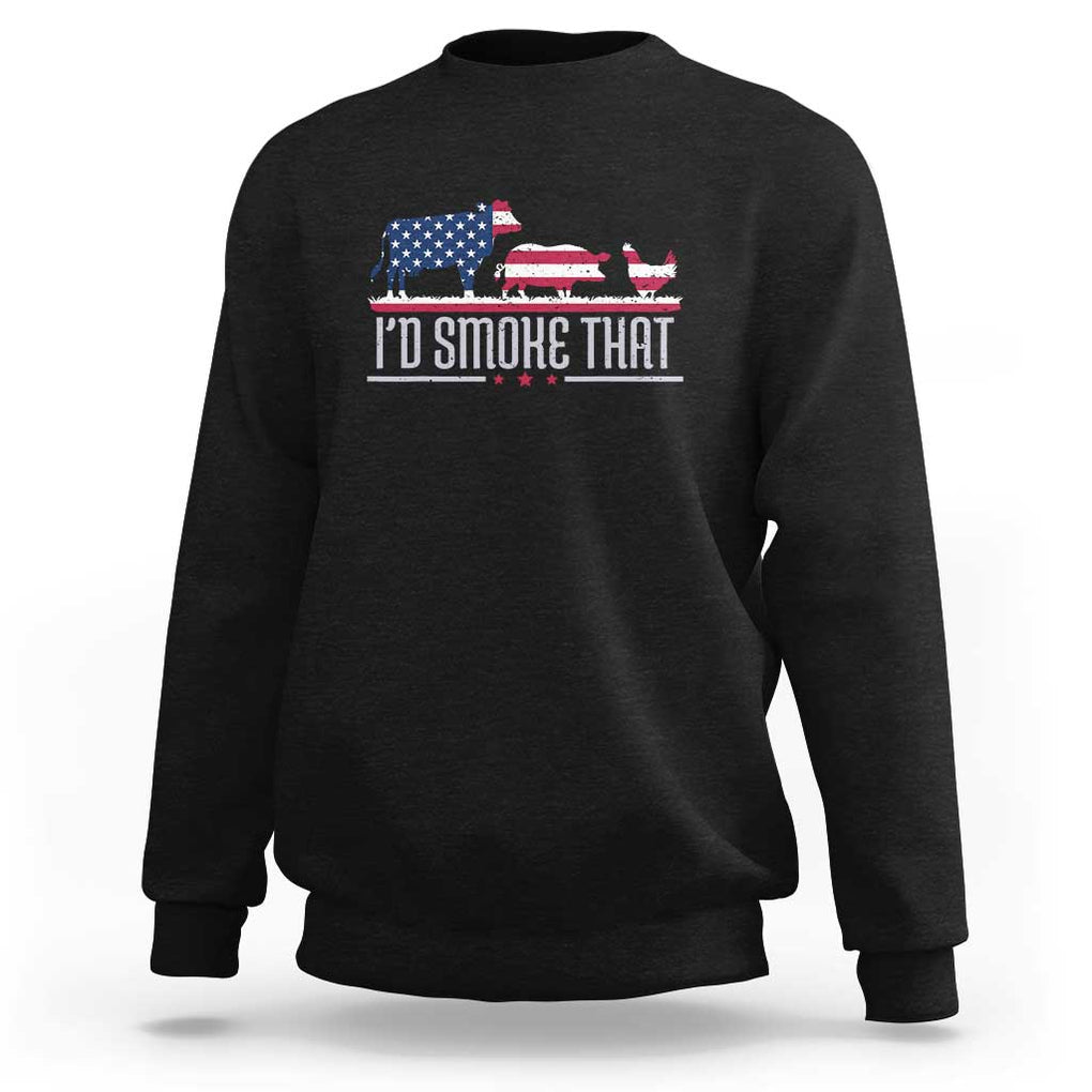 4th July I'd Smoke That Patriot BBQ Barbeque Cook Chef Sweatshirt TS01 Black Print Your Wear