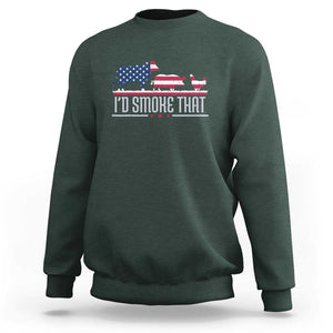 4th July I'd Smoke That Patriot BBQ Barbeque Cook Chef Sweatshirt TS01 Dark Forest Green Print Your Wear