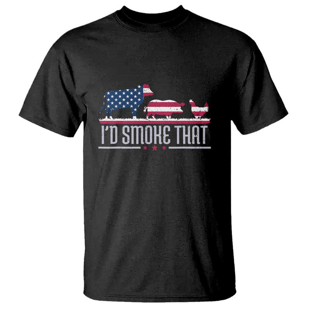 4th July I'd Smoke That Patriot BBQ Barbeque Cook Chef T Shirt TS01 Black Print Your Wear