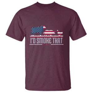 4th July I'd Smoke That Patriot BBQ Barbeque Cook Chef T Shirt TS01 Maroon Print Your Wear