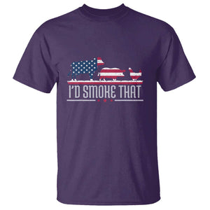 4th July I'd Smoke That Patriot BBQ Barbeque Cook Chef T Shirt TS01 Purple Print Your Wear