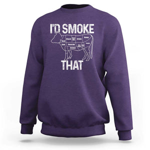 Chef Butcher Smoke Funny Sweatshirt BBQ Grilling Gift, Comfortable Cotton Tee, Humor Design TS01 Purple Print Your Wear