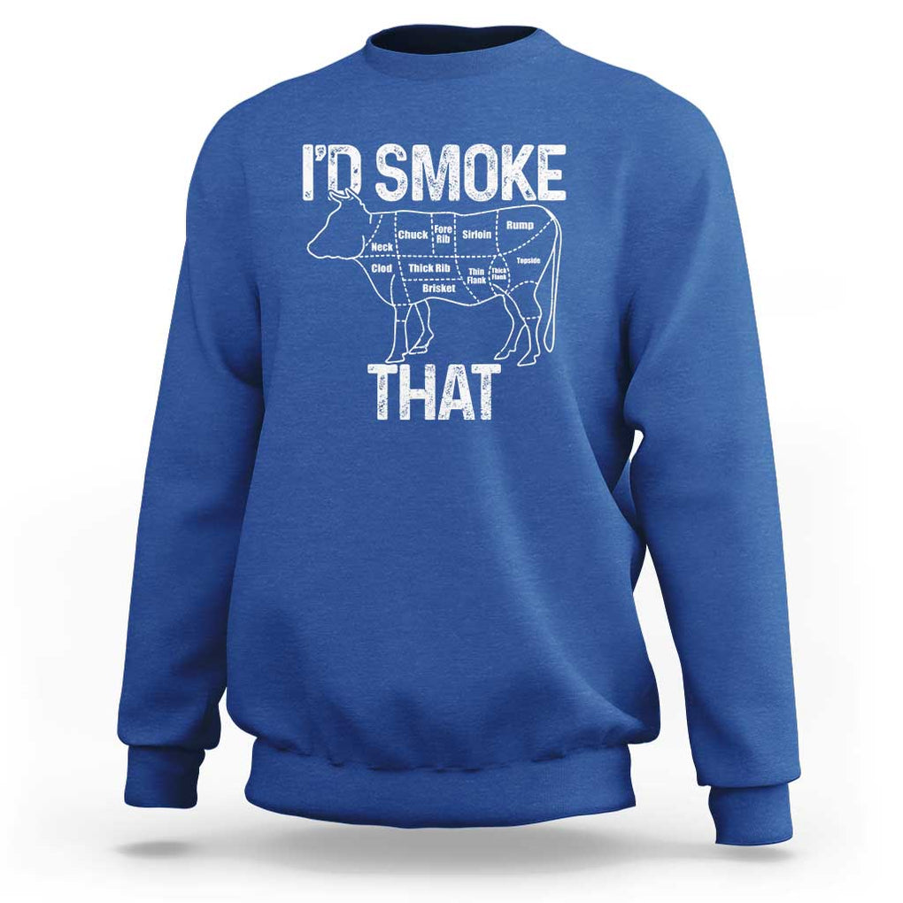 Chef Butcher Smoke Funny Sweatshirt BBQ Grilling Gift, Comfortable Cotton Tee, Humor Design TS01 Royal Blue Print Your Wear