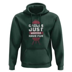 Grilling BBQ Hoodie Funny Grills Just Wanna Have Fun Distressed TS01 Dark Forest Green Print Your Wear