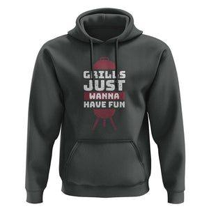 Grilling BBQ Hoodie Funny Grills Just Wanna Have Fun Distressed TS01 Dark Heather Print Your Wear