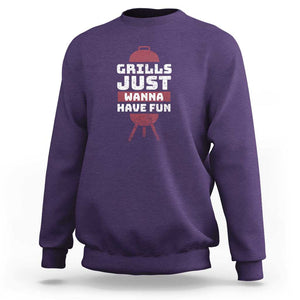 Grilling BBQ Sweatshirt Funny Grills Just Wanna Have Fun Distressed TS01 Purple Print Your Wear