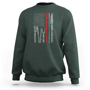 Thin Red Line USA Flag Sweatshirt BBQ Grill Cooking Chef Gift TS01 Dark Forest Green Print Your Wear