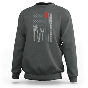 Thin Red Line USA Flag Sweatshirt BBQ Grill Cooking Chef Gift TS01 Dark Heather Print Your Wear