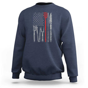 Thin Red Line USA Flag Sweatshirt BBQ Grill Cooking Chef Gift TS01 Navy Print Your Wear