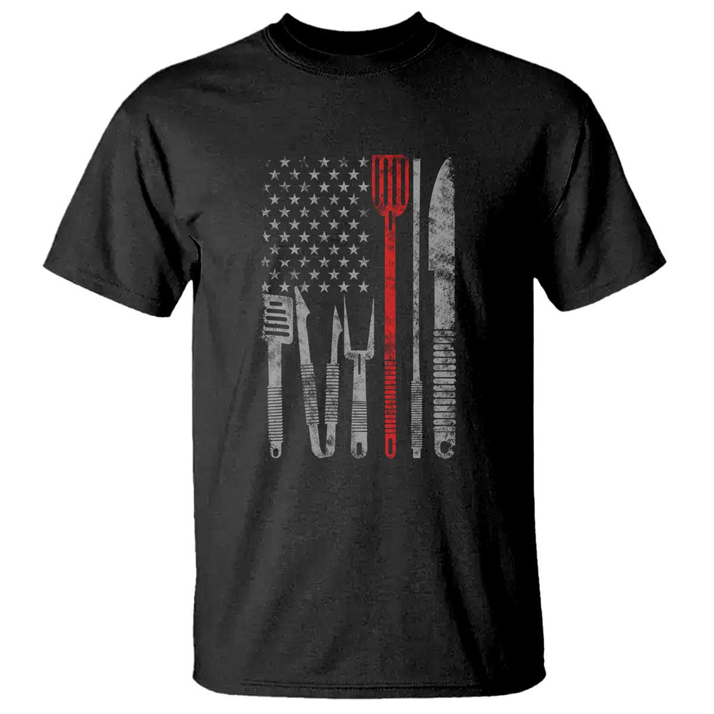 Thin Red Line USA Flag T Shirt BBQ Grill Cooking Chef Gift TS01 Black Print Your Wear