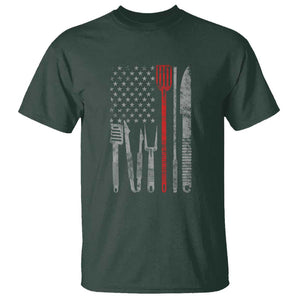 Thin Red Line USA Flag T Shirt BBQ Grill Cooking Chef Gift TS01 Dark Forest Green Print Your Wear