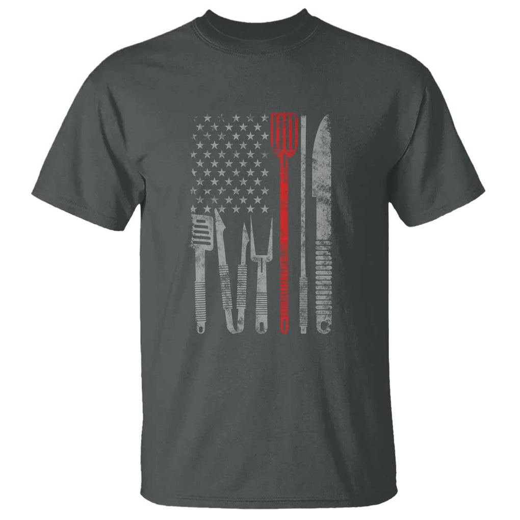 Thin Red Line USA Flag T Shirt BBQ Grill Cooking Chef Gift TS01 Dark Heather Print Your Wear
