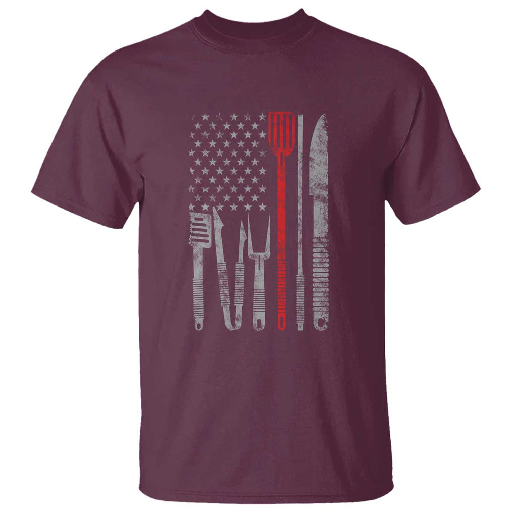 Thin Red Line USA Flag T Shirt BBQ Grill Cooking Chef Gift TS01 Maroon Print Your Wear