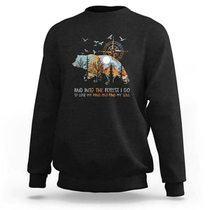 And Into the Forest I Go - Nature Lover Outdoor Adventure Sweatshirt Wilderness Compass & Bear Design TS01 Black Print Your Wear