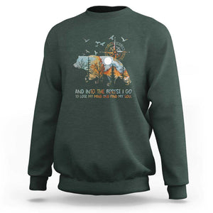 And Into the Forest I Go - Nature Lover Outdoor Adventure Sweatshirt Wilderness Compass & Bear Design TS01 Dark Forest Green Print Your Wear