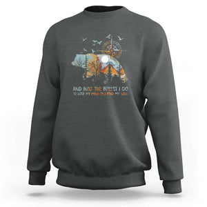 And Into the Forest I Go - Nature Lover Outdoor Adventure Sweatshirt Wilderness Compass & Bear Design TS01 Dark Heather Print Your Wear