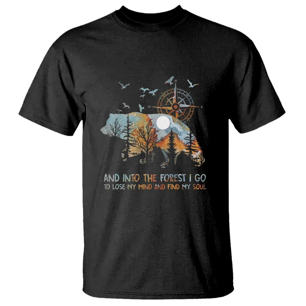 And Into the Forest I Go - Nature Lover Outdoor Adventure T Shirt Wilderness Compass & Bear Design TS01 Black Print Your Wear