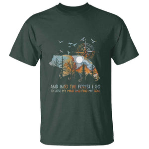 And Into the Forest I Go - Nature Lover Outdoor Adventure T Shirt Wilderness Compass & Bear Design TS01 Dark Forest Green Print Your Wear