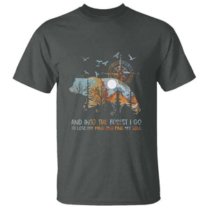 And Into the Forest I Go - Nature Lover Outdoor Adventure T Shirt Wilderness Compass & Bear Design TS01 Dark Heather Print Your Wear