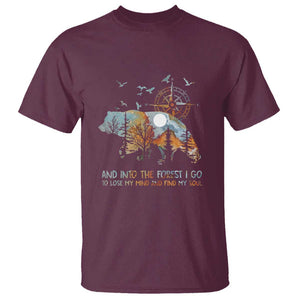 And Into the Forest I Go - Nature Lover Outdoor Adventure T Shirt Wilderness Compass & Bear Design TS01 Maroon Print Your Wear