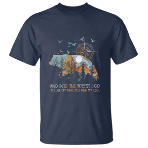 And Into the Forest I Go - Nature Lover Outdoor Adventure T Shirt Wilderness Compass & Bear Design TS01 Navy Print Your Wear