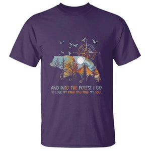 And Into the Forest I Go - Nature Lover Outdoor Adventure T Shirt Wilderness Compass & Bear Design TS01 Purple Print Your Wear