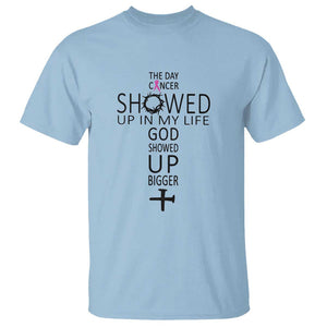 The Day Cancer Showed Up, God Showed Up Bigger - Inspirational Faith & Cancer Support T Shirt TS01 Light Blue Print Your Wear