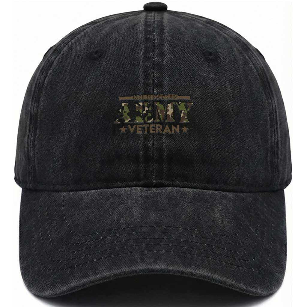United States Army Veteran Washed Cotton Baseball Cap Proud Military Veteran TS01 Washed Cap Universal Fit Black Print Your Wear
