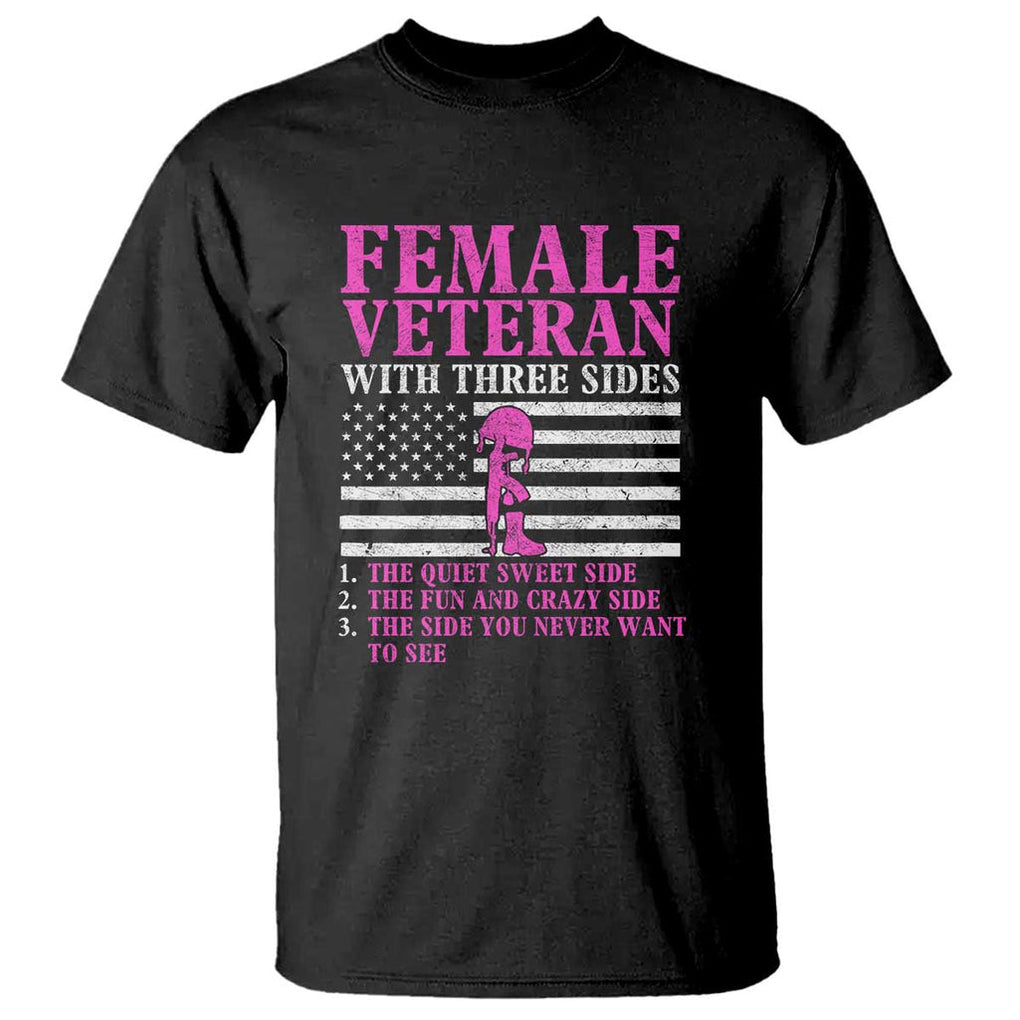 Female Veteran T Shirt - Three Sides: Veteran, Mother, Grandma - Proud Women's Military TS01 Black Print Your Wear