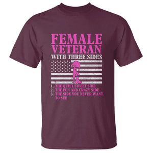 Female Veteran T Shirt - Three Sides: Veteran, Mother, Grandma - Proud Women's Military TS01 Maroon Print Your Wear