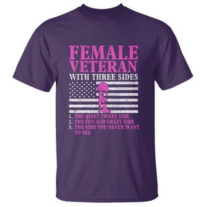 Female Veteran T Shirt - Three Sides: Veteran, Mother, Grandma - Proud Women's Military TS01 Purple Print Your Wear