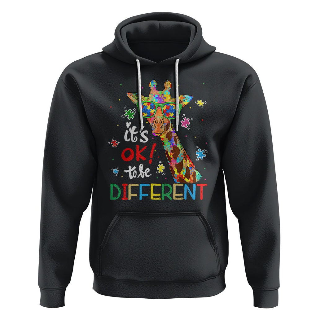 Giraffe Autism Hoodie It's Ok To Be Different TS01 Black Printyourwear