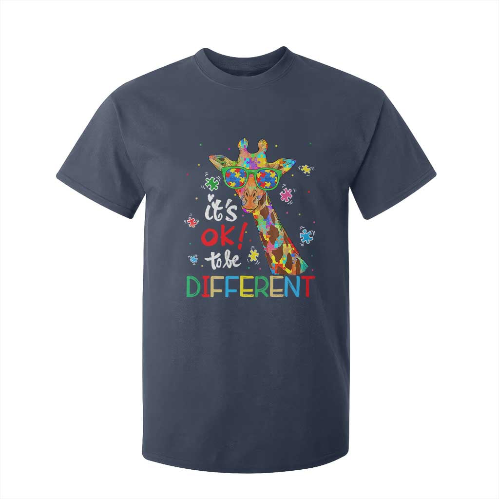 Giraffe Autism T Shirt For Kid It's Ok To Be Different TS01 Navy Printyourwear