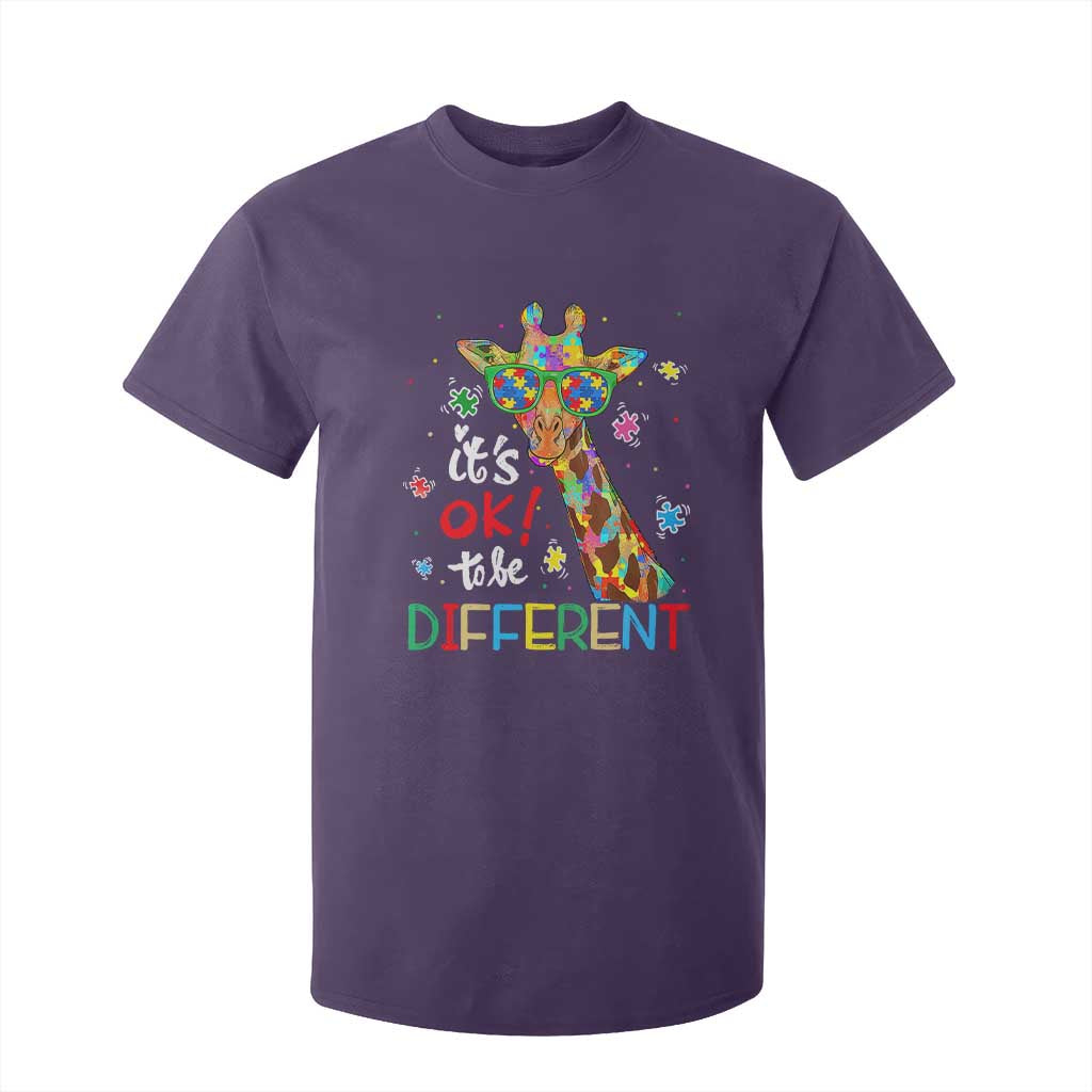Giraffe Autism T Shirt For Kid It's Ok To Be Different TS01 Purple Printyourwear