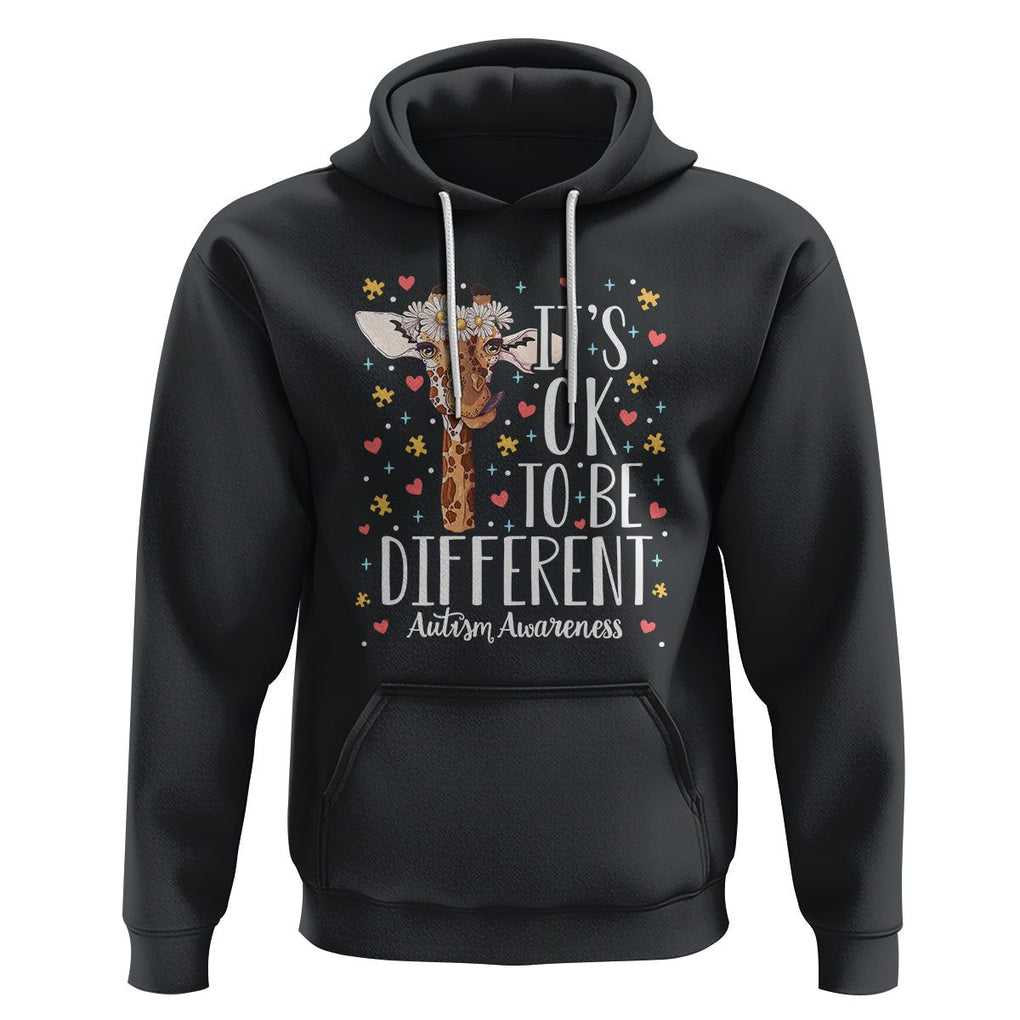 Giraffe Autism Hoodie Its Ok To Be Different Cute Floral TS01 Black Printyourwear