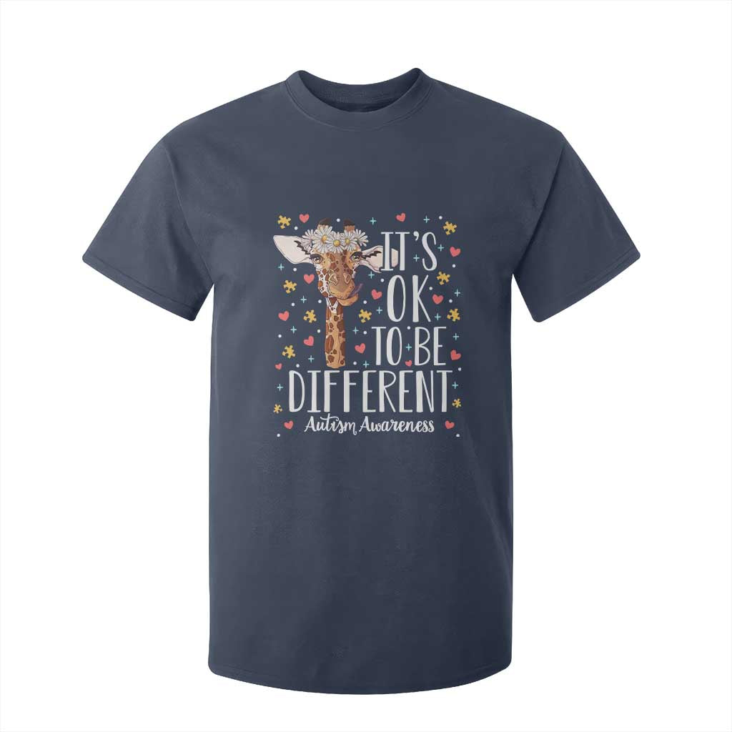 Giraffe Autism T Shirt For Kid Its Ok To Be Different Cute Floral TS01 Navy Printyourwear