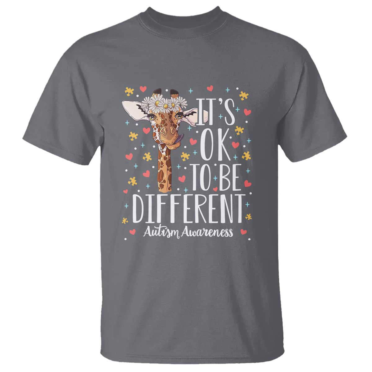 Giraffe Autism T Shirt Its Ok To Be Different Cute Floral TS01 Charcoal Printyourwear