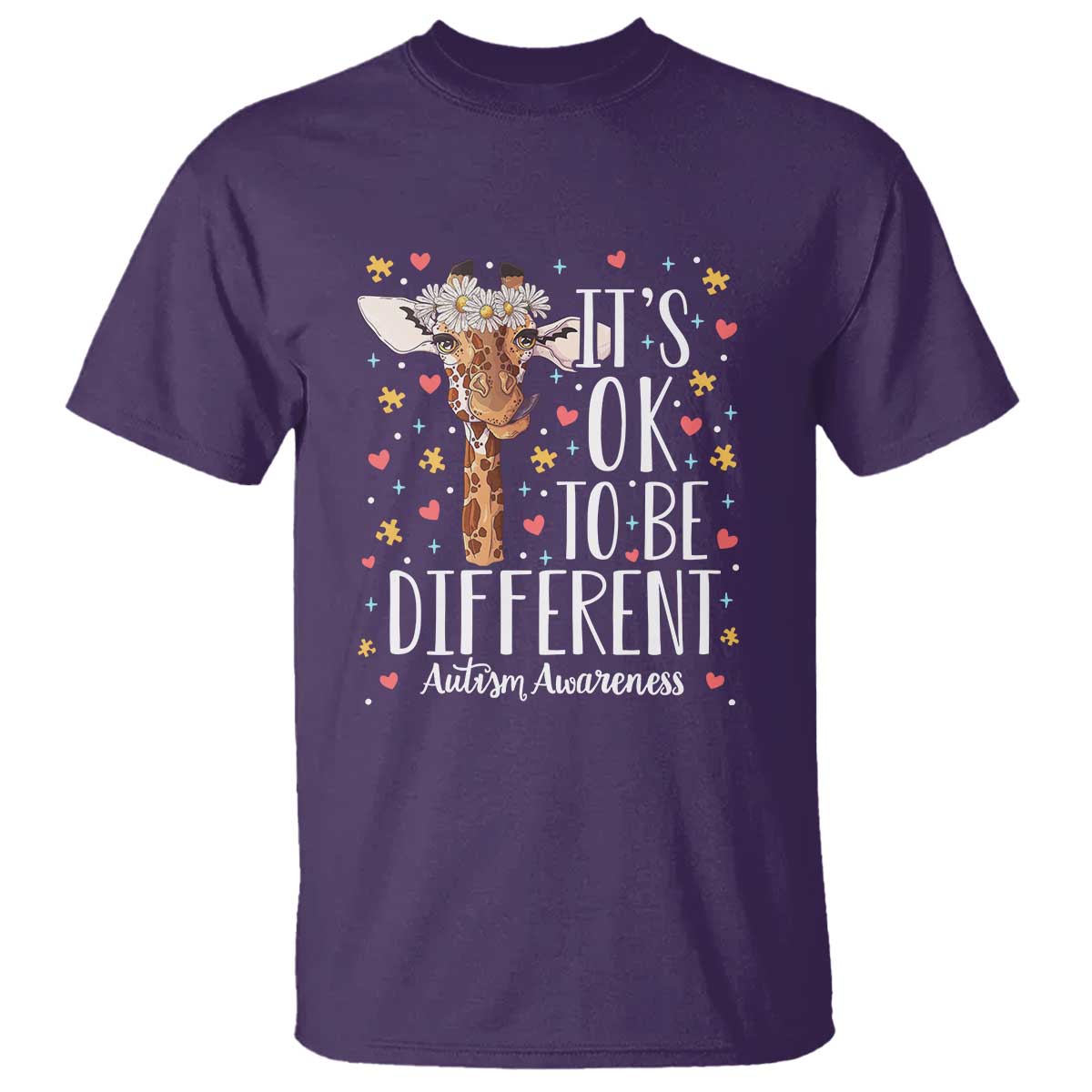 Giraffe Autism T Shirt Its Ok To Be Different Cute Floral TS01 Purple Printyourwear