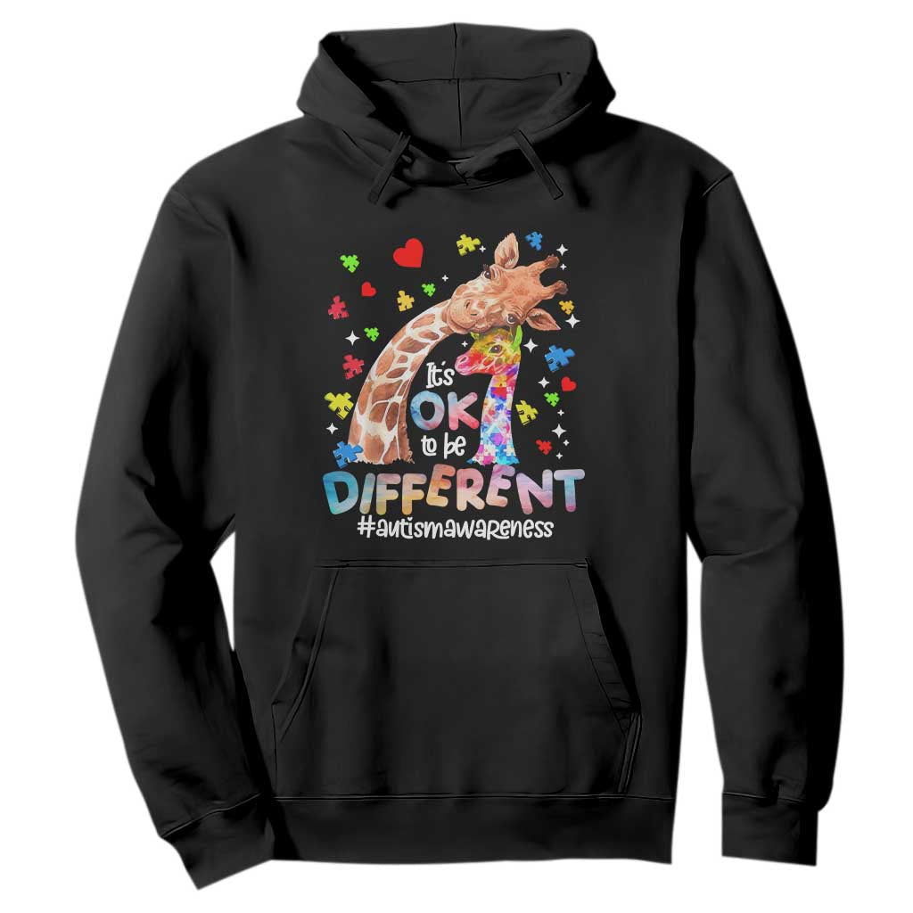 Giraffe Autism Hoodie It's Ok To Be Different Cute Mom And Baby TS01 Black Printyourwear